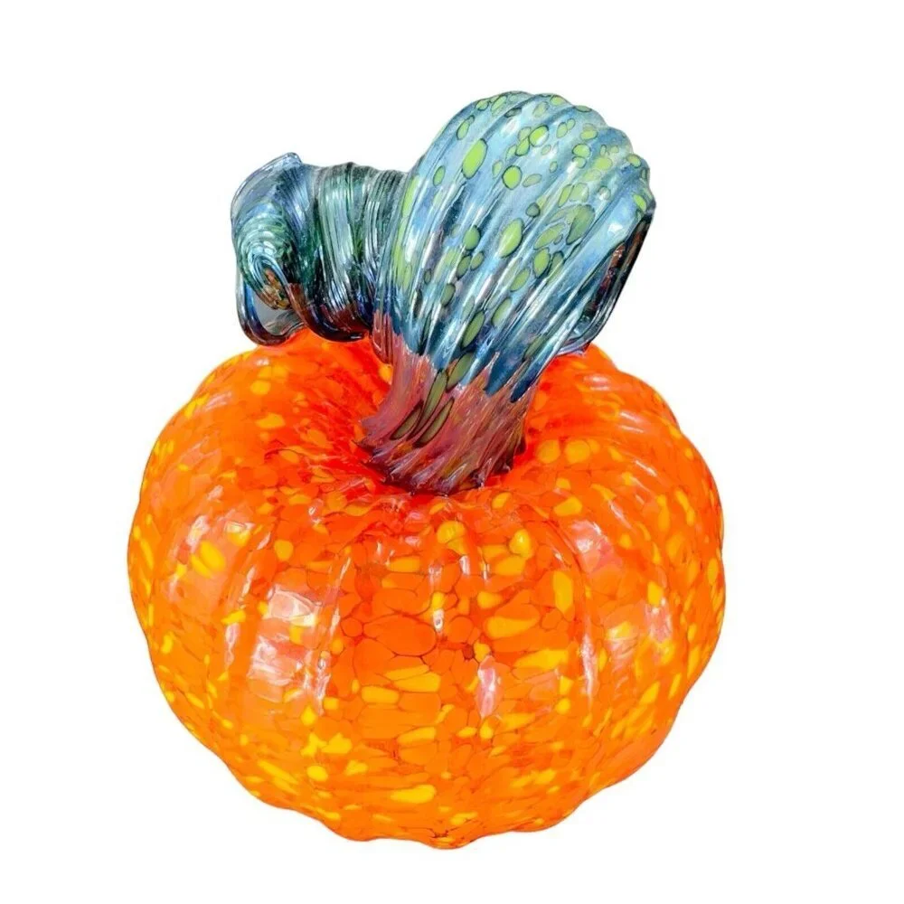 Hand Made Art‎ Glass Pumpkin Heavy Figure Paperweight Hand Blown Glass Decor VTG